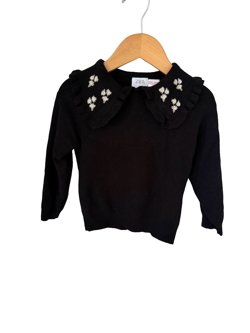 Zara Kids Black Sweater with Embroidered Peter Pan Collar 2/3 years